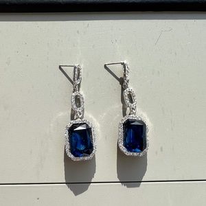 Large Blue Crystal and Diamond Drop Earrings